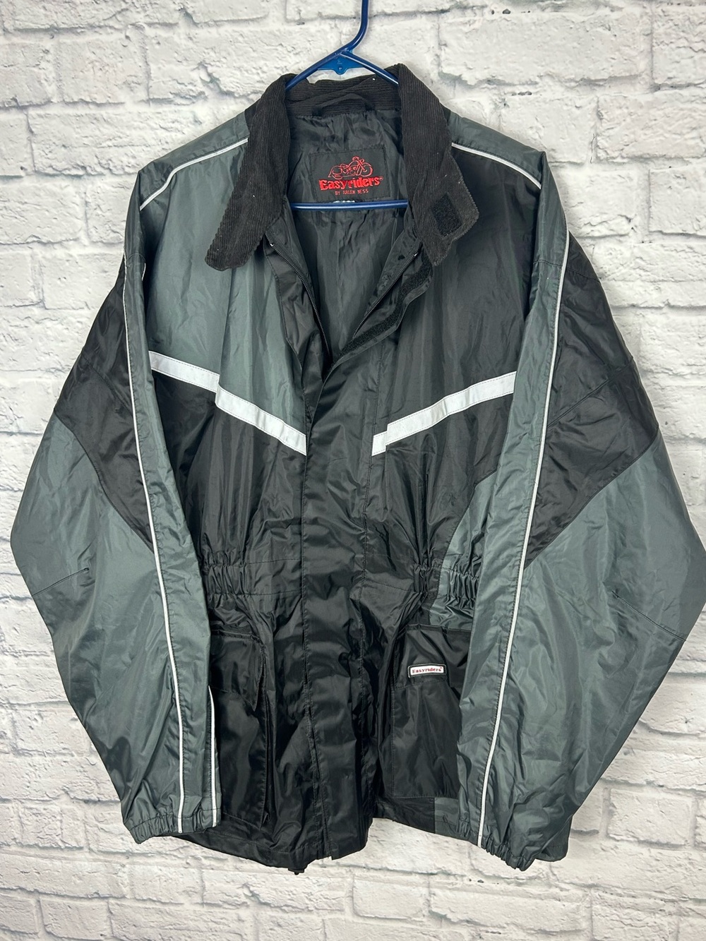 Easyriders by Arlen Ness Men’s Large Motorcycle Rain Jacket Reflective Black Gra